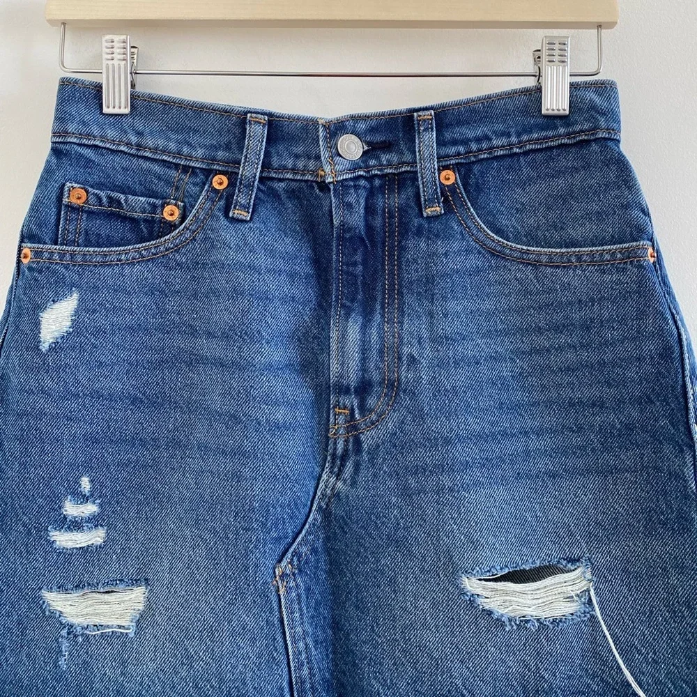 Levi's Blue Distressed Jean Mini Skirt Size 25 Rodeo Western Festival